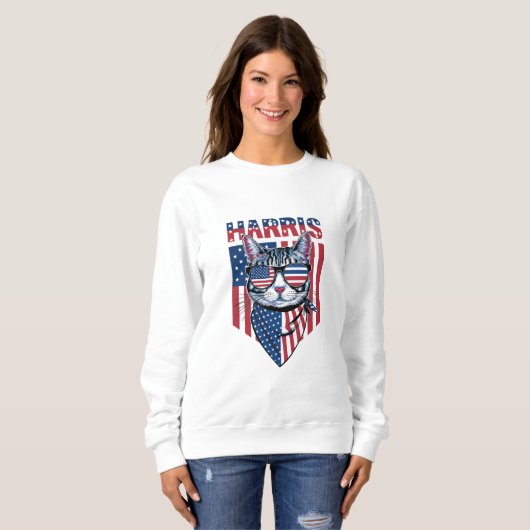 Sweatshirt Kamala Harris pour le président 2024 Funny Cat (Devant entier)