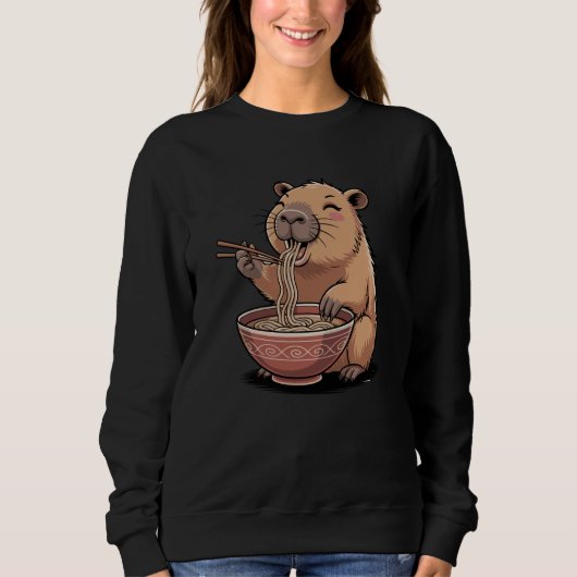 Sweatshirt Kawaii Capybara Eating Ramen Funny Japanese Noodle (Devant)