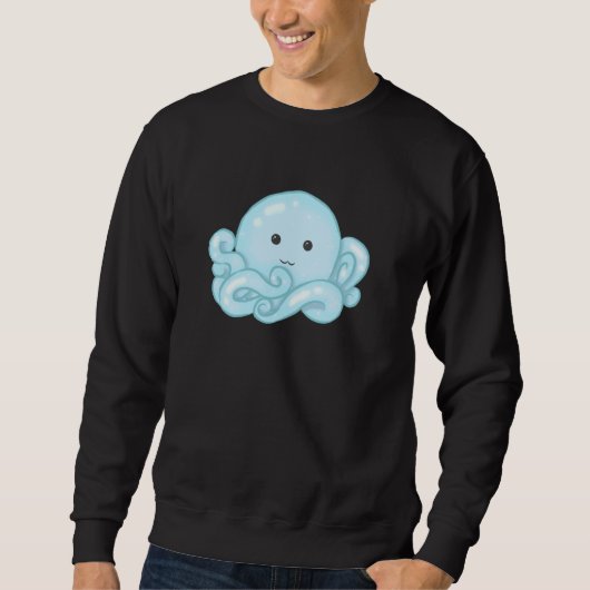 Sweatshirt Kawaii Cute Aesthetic Happy Pastel Blue Octopus (Devant)