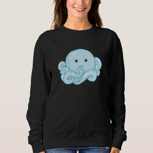 Sweatshirt Kawaii Cute Aesthetic Happy Pastel Blue Octopus (Devant)