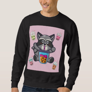 Sweatshirt Kawaii Raccoon Bubble Boba Milk Thé Japonais Aesth