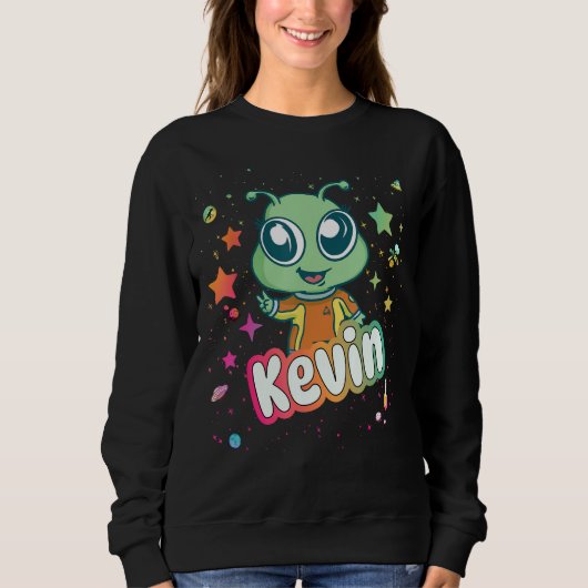 Sweatshirt KEVIN - Nom du garçon mignon avec un Alien mignon (Devant)