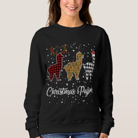 Sweatshirt Ki Cute Llama Christmas Pyjama Leopard Plaid Print (Devant)