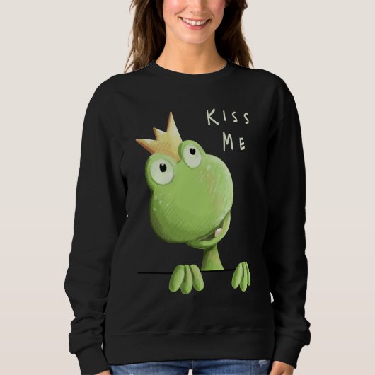 Sweatshirt Kiss Me Frog with Crown Frog Prince Fan (Devant)
