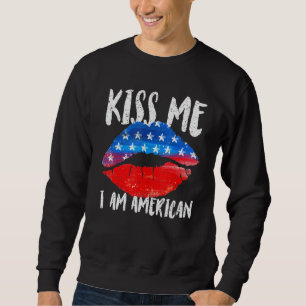 Sweatshirt Kiss Mee Im American Flag Lips 4 Juillet