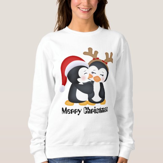 Sweatshirt Kissing Noël Pingouins de Noël ajouter le message (Devant)