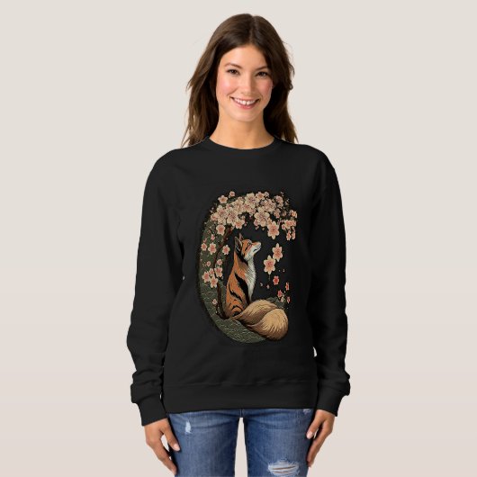 Sweatshirt Kitsune Fox Japanese Nine Tailed Fox Cherry Blosso (Devant entier)