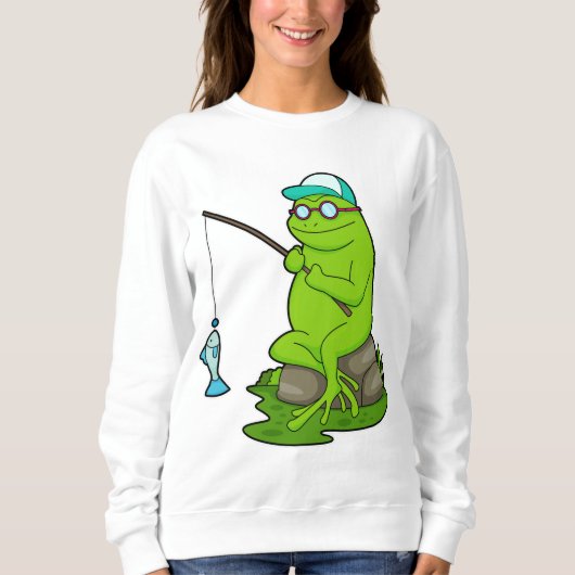 Sweatshirt La grenouille comme pêcheur avec la canne à pêche (Devant)
