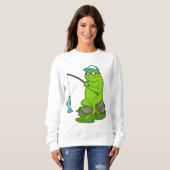 Sweatshirt La grenouille comme pêcheur avec la canne à pêche (Devant entier)