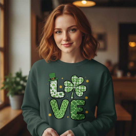 Sweatshirt La Saint-Patrick AMOUR Vert Motifs Mixtes Trèfle