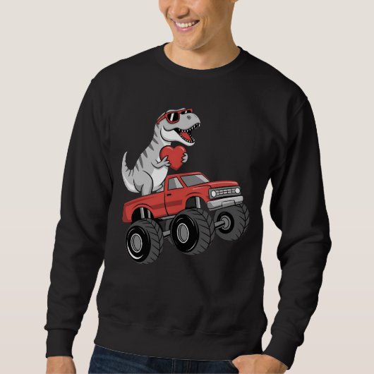 Sweatshirt La Saint-Valentin T Rex Dinosaure Conduisant un Mo (Devant)
