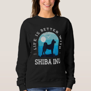 Sweatshirt La vie est meilleure Shiba Inu Vintage Bleu Chien