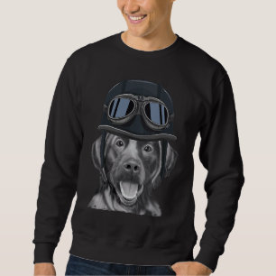 Sweatshirt Labrador Retriever Noir portant une moto vintage