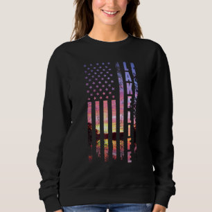 Sweatshirt Lake Life American Flag Dock Sunset Wakeboard Po