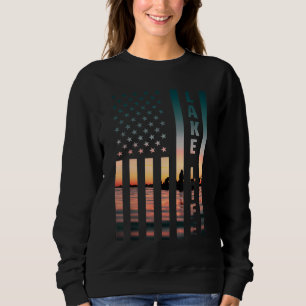 Sweatshirt Lake Life Fishman Sunset American Flag Bass Fish