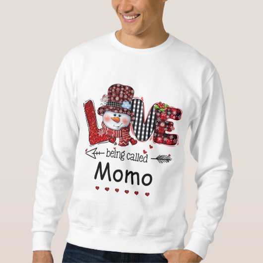 Sweatshirt L'amour étant appelé Momo Snowman Noël Rouge Plaid (Devant)