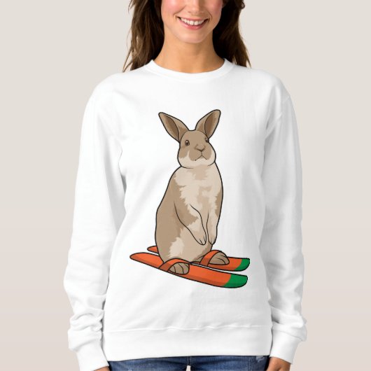 Sweatshirt Lapin comme skieur avec ski (Devant)