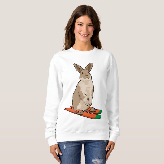 Sweatshirt Lapin comme skieur avec ski (Devant entier)