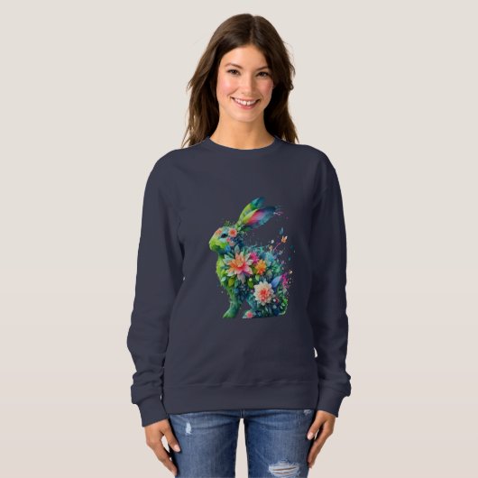 Sweatshirt Lapin de lapin de puissance de fleurs (Devant entier)