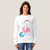 Sweatshirt Lapin lapin rose et blanc de Pâques avec oeuf de P (Devant entier)