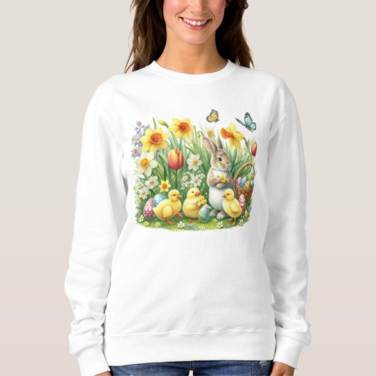 Sweatshirt lapin/poulet de printemps classique/Vintage (Devant)