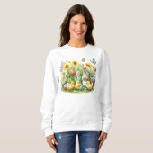 Sweatshirt lapin/poulet de printemps classique/Vintage (Devant entier)