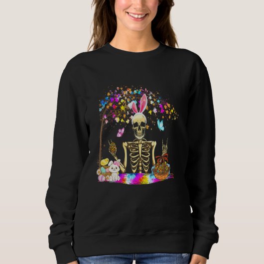 Sweatshirt Lapin Skeleton mignonne Lapin Chick Eggs Panier He (Devant)