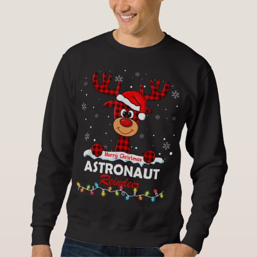 Sweatshirt L'astronaute Reindeer Santa Hat Buffalo Plaid Chri (Devant)