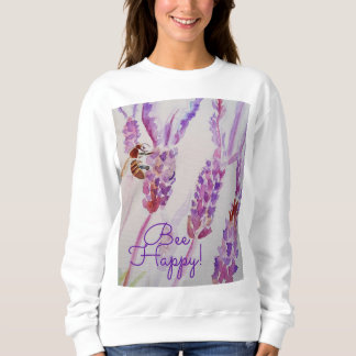 Sweatshirt Lavande Bee Happy Herb Aquarelle Flower
