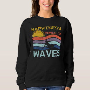 Sweatshirt Le Bonheur Vient Dans Vagues Cool Rétro Kitesurfer