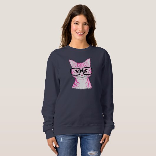 Sweatshirt Le chandail ringard de chat des femmes tirées par (Devant entier)