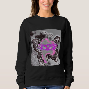 Sweatshirt Le Papillon Masqué De Gris Et De Rose