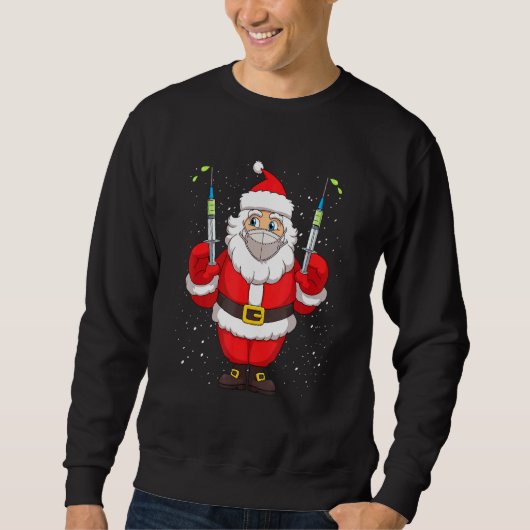 Sweatshirt Le Père Noël Vacciné Dans Le Masque Visage Joyeux (Devant)