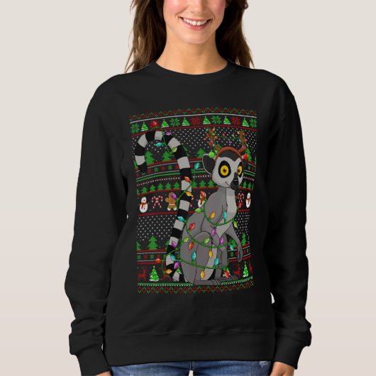 Sweatshirt Lémurien de Noël avec éclairage de style pull de N (Devant)