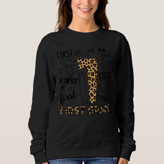 Sweatshirt Leopard 1st Grade Typography Team First Grade Teac (Devant)