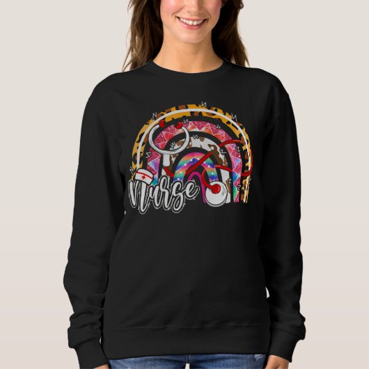 Sweatshirt Leopard Arc-en-ciel Boho Infirmière Stethoscope Mé (Devant)