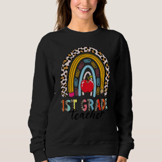 Sweatshirt Leopard Back To School Rainbow 1st Grade Teacher