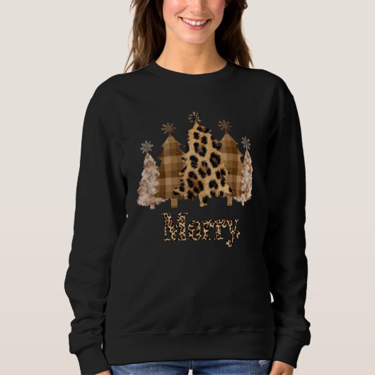 Sweatshirt Leopard Christmas Tree Winter Holiday Merry Christ (Devant)