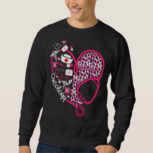 Sweatshirt Leopard Coeur Stethoscope Oncologie Infirmière Val (Devant)