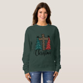Sweatshirt Léopard croix arbres de Noël chrétiens (Devant entier)