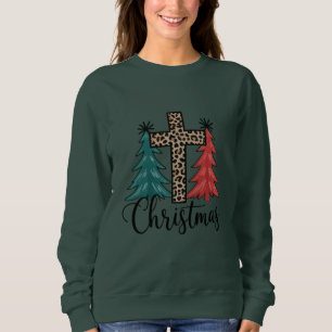 Sweatshirt Léopard croix arbres de Noël chrétiens