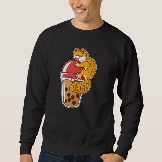 Sweatshirt Leopard Gecko Boire Boba Bubble Tea (Devant)