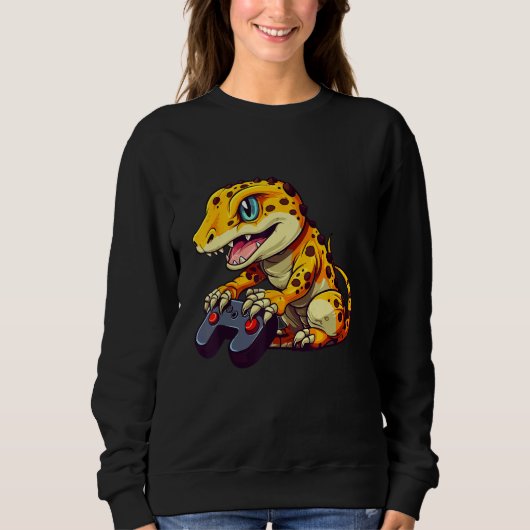 Sweatshirt Leopard Gecko Playing Video Game Lizard & Reptiles (Devant)