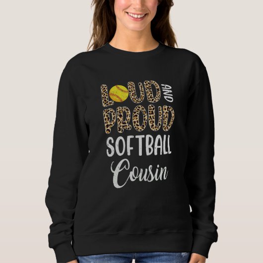 Sweatshirt Leopard Loud Proud American Softball Cousin Family (Devant)