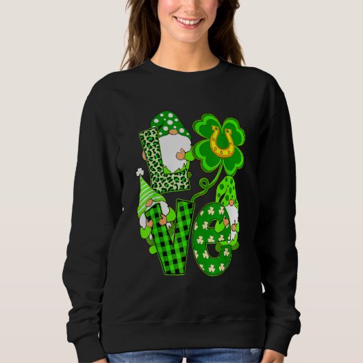 Sweatshirt Leopard Love Three Gnomes Lucky Shamrock St Patric (Devant)