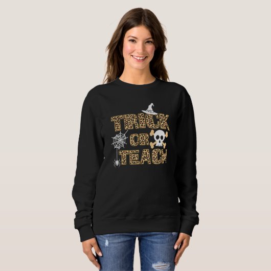 Sweatshirt Leopard Peau enseignant école mignonne Trick ou en (Devant entier)