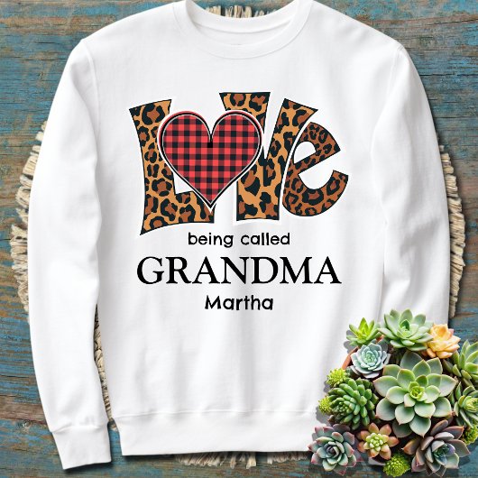 Sweatshirt Leopard Plaid Amour Être Appelé Grand-mère