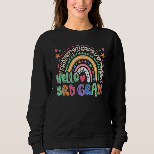 Sweatshirt Leopard Rainbow Hello 3rd Grade Teacher  Back To S (Devant)