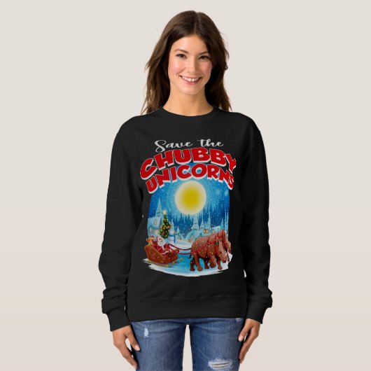 Sweatshirt Les Chubbies Sauvent Le Chubby Unicorns Rhino Noël (Devant entier)