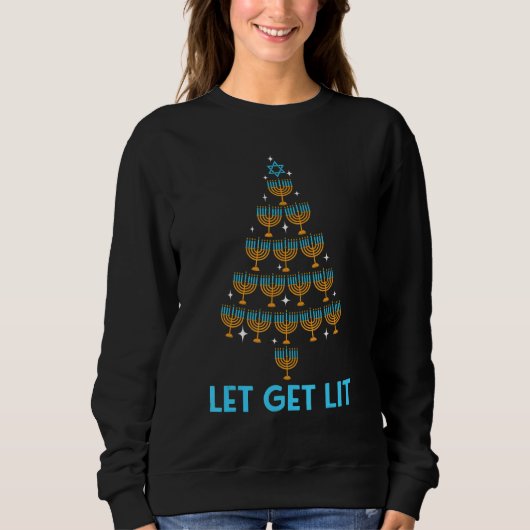 Sweatshirt Lets Get Lit Menorah Christmas Tree Ugly Hanukkah (Devant)